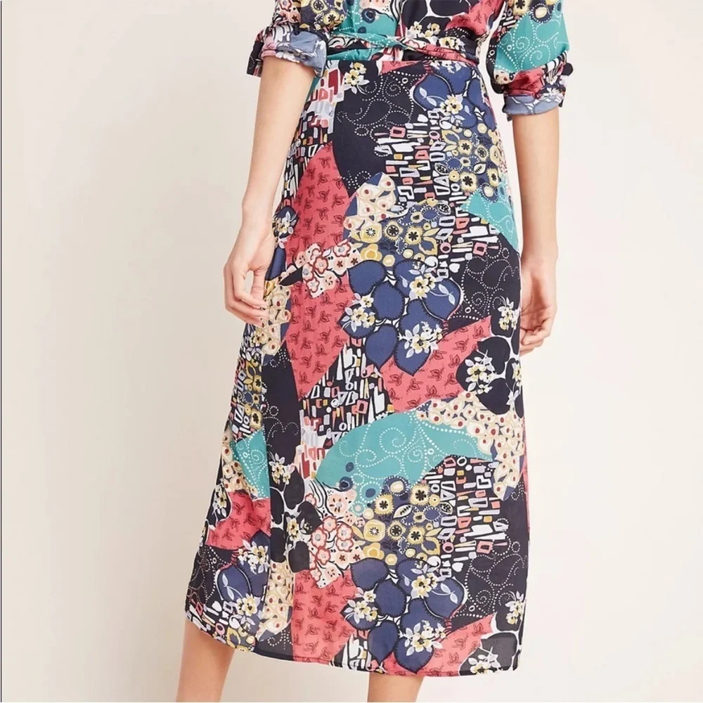 Anthropologie X Kachel Hallie Abstract Floral Midi Skirt Size 4